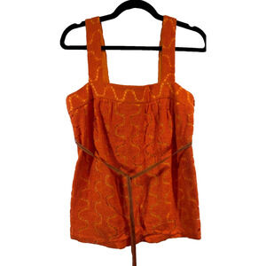 TRINA TURK Women's Lace Top Blouse Lined Orange Tank Crochet M Sleeveless D21
